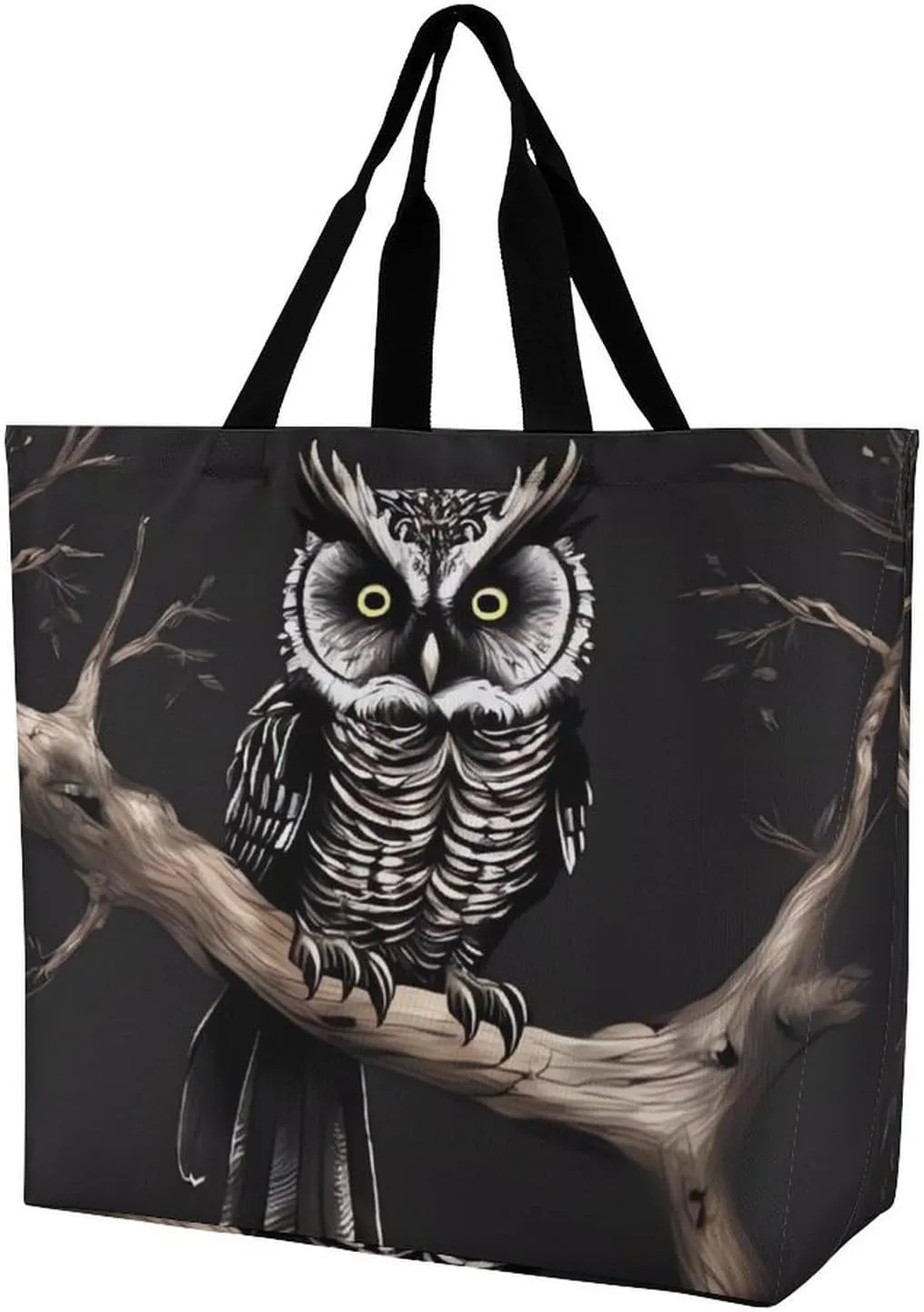 Grocery Bag Reusable Tote Bag Foldable Owls On A Branch Shopping Bag Handbag Washable Shoulder Bag for Travel