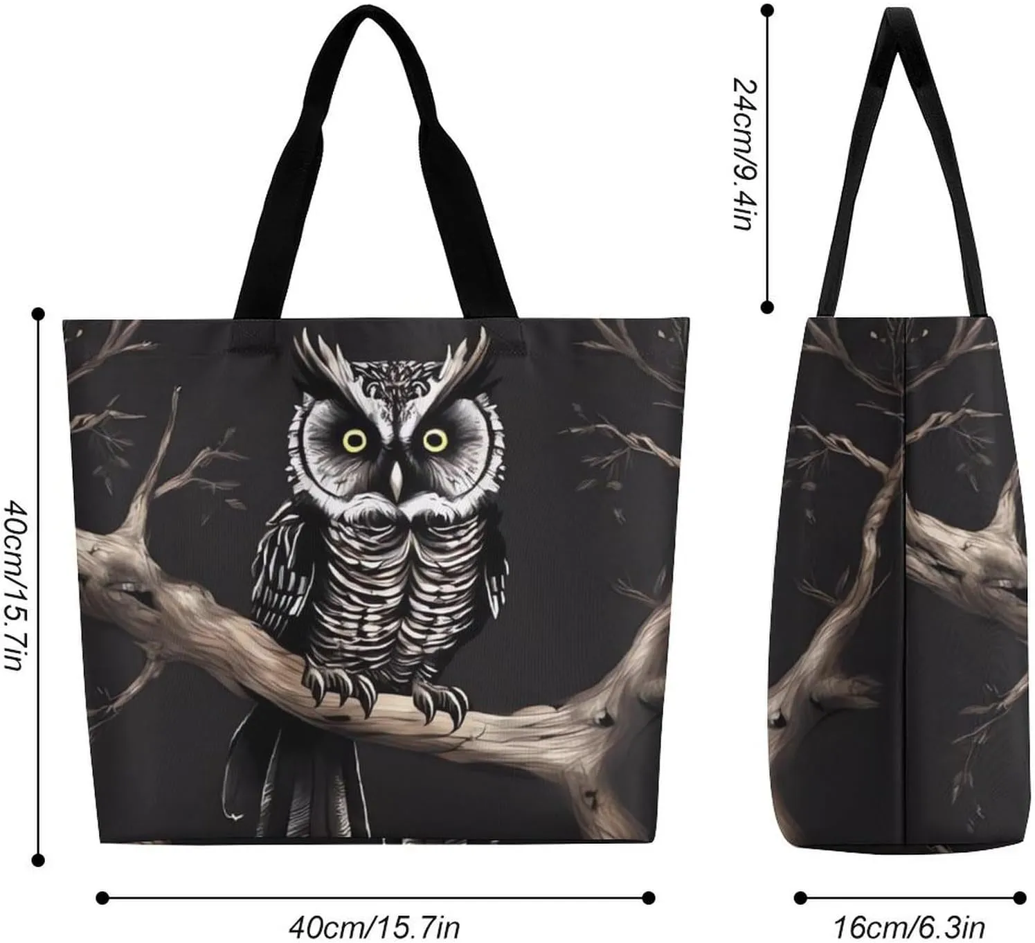 Grocery Bag Reusable Tote Bag Foldable Owls On A Branch Shopping Bag Handbag Washable Shoulder Bag for Travel