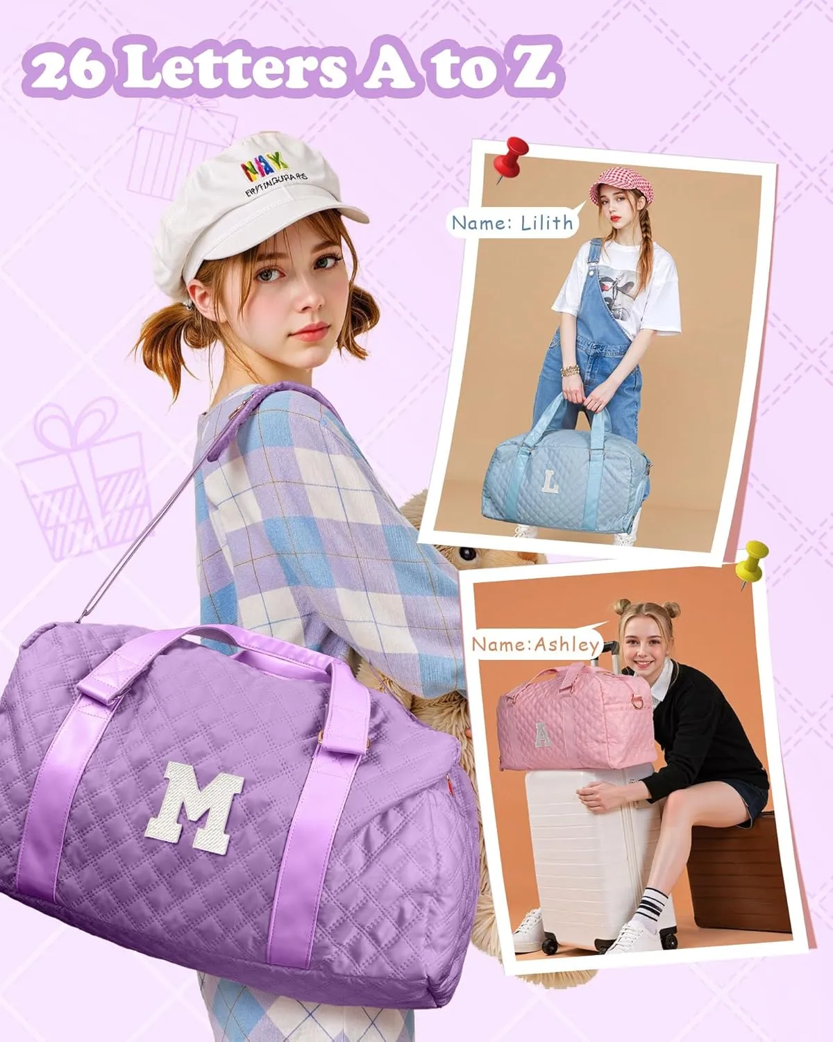Gym Bag for Women, teen easter basket, Travel Duffle Bag, Girls Gifts, Personalized Weekender Bag, Overnight Bag Sleepover Bag Dance Bag, Girls Women Teacher Mom Gift