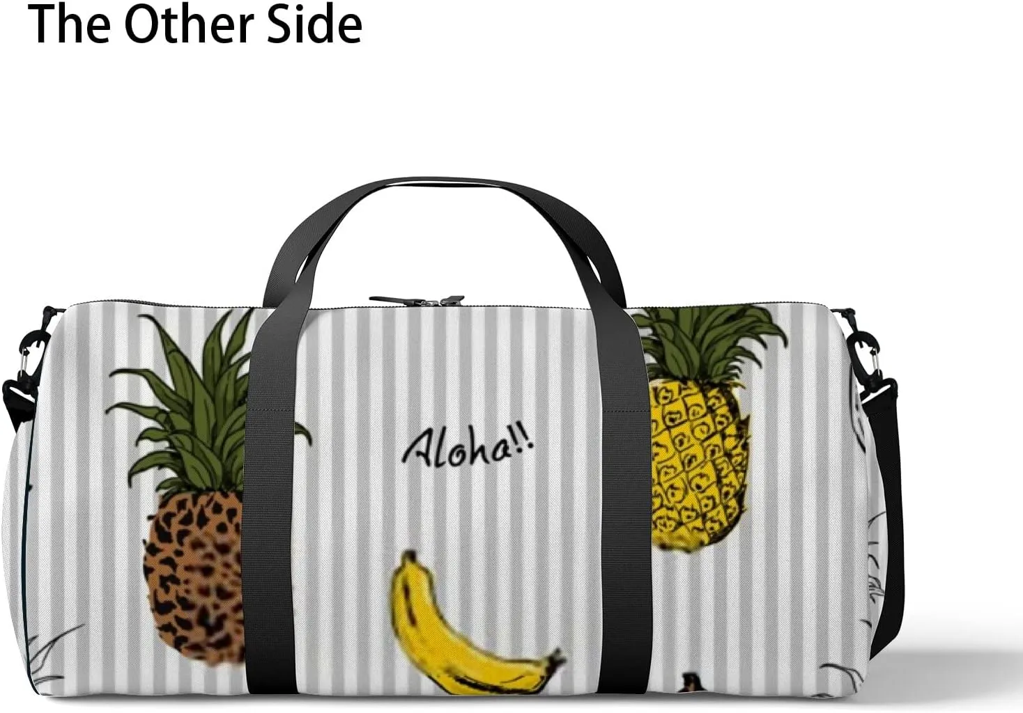 Gym Bag Sports Travel Bag Handdraw Pineapple Banana Leopard Print Weekender Bags with 2 Side Pocket Lightweight Waterproof Polyester Tote Bag for Swimming Yoga Women Men 9x17.6inch