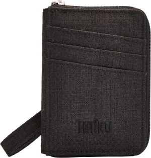 HAIKU Sprout Wallet, Lightweight Small Wristlet Wallet with Zippered Pouch, RFID Pockets, and Removeable Wrist Strap, Black in Bloom