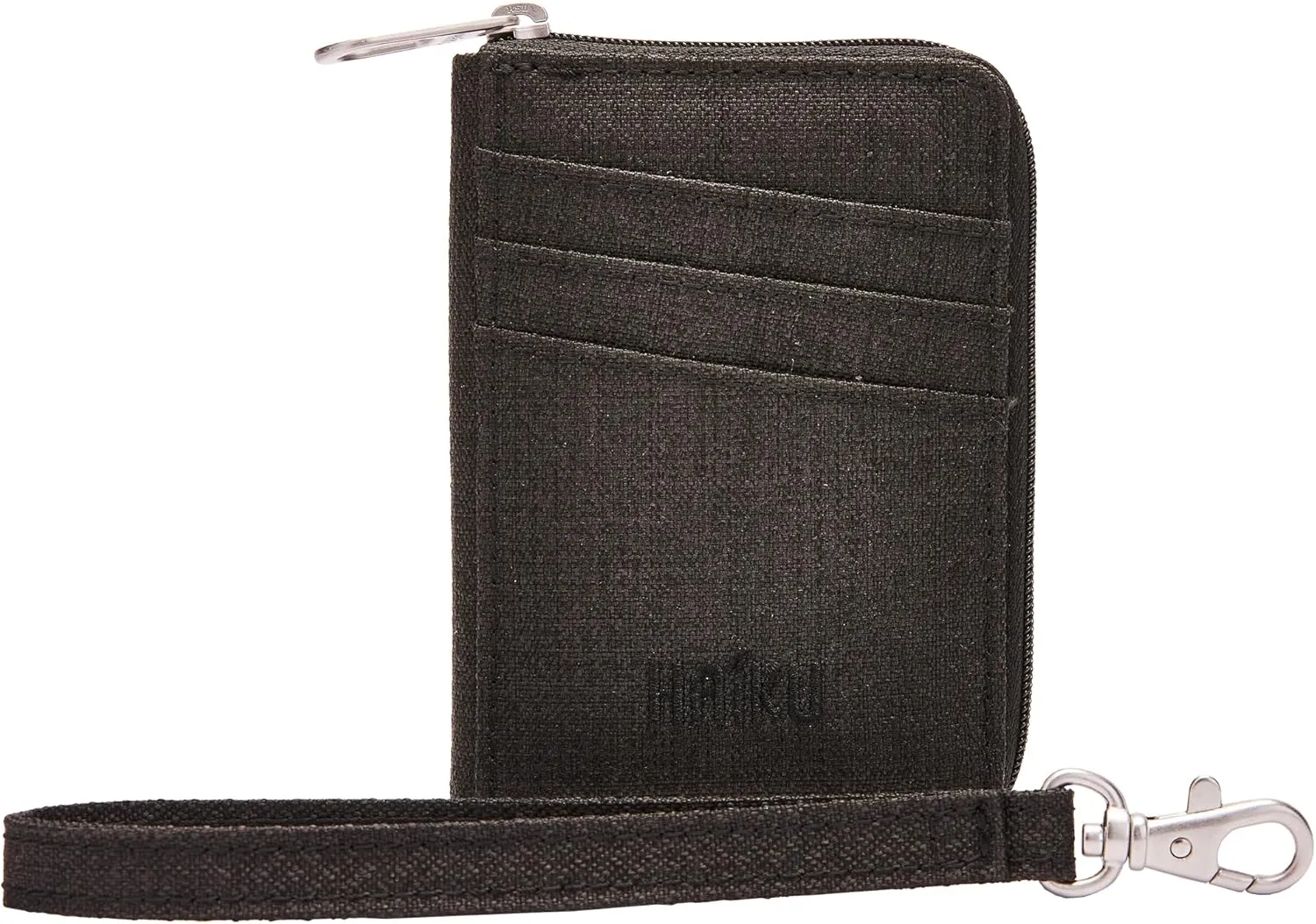 HAIKU Sprout Wallet, Lightweight Small Wristlet Wallet with Zippered Pouch, RFID Pockets, and Removeable Wrist Strap, Black in Bloom
