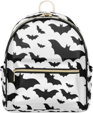 Halloween Bat Mini Backpack Purse for Women Teen Girls, Bat Silhouette Leather Small Backpack Lightweight Casual Travel Daypacks Shoulder Bag for Fashion
