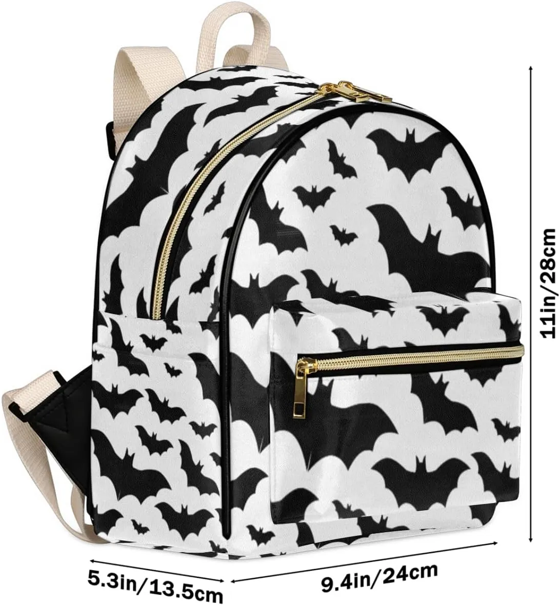 Halloween Bat Mini Backpack Purse for Women Teen Girls, Bat Silhouette Leather Small Backpack Lightweight Casual Travel Daypacks Shoulder Bag for Fashion