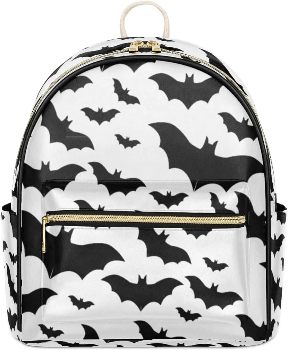 Halloween Bat Mini Backpack Purse for Women Teen Girls, Bat Silhouette Leather Small Backpack Lightweight Casual Travel Daypacks Shoulder Bag for Fashion