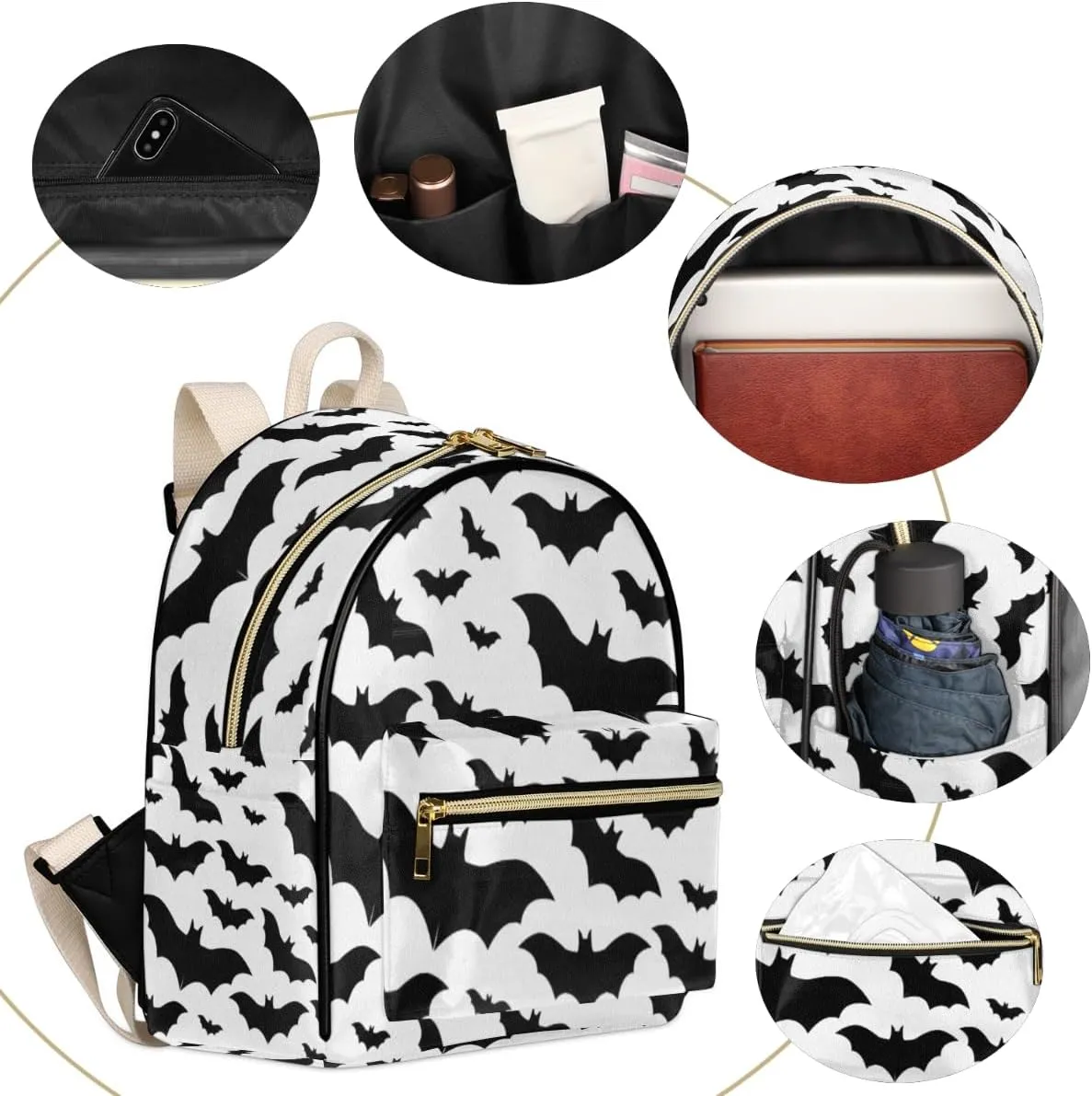 Halloween Bat Mini Backpack Purse for Women Teen Girls, Bat Silhouette Leather Small Backpack Lightweight Casual Travel Daypacks Shoulder Bag for Fashion