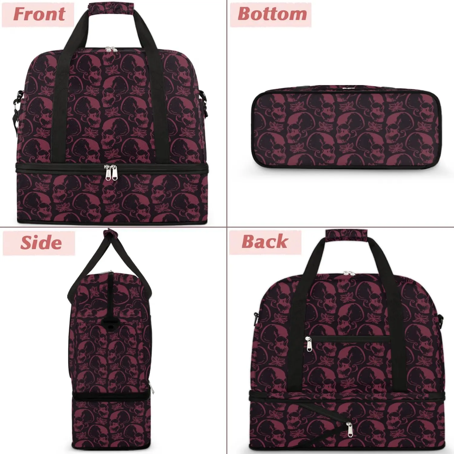 Halloween Spooky Skull Foldable Travel Duffel Bag Tote Carry On Luggage Sports Gym Bag With Shoe Compartment For Woman Man Overnight Weekend Yoga Workout Bag Training Handbag