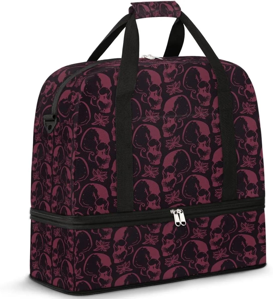 Halloween Spooky Skull Foldable Travel Duffel Bag Tote Carry On Luggage Sports Gym Bag With Shoe Compartment For Woman Man Overnight Weekend Yoga Workout Bag Training Handbag