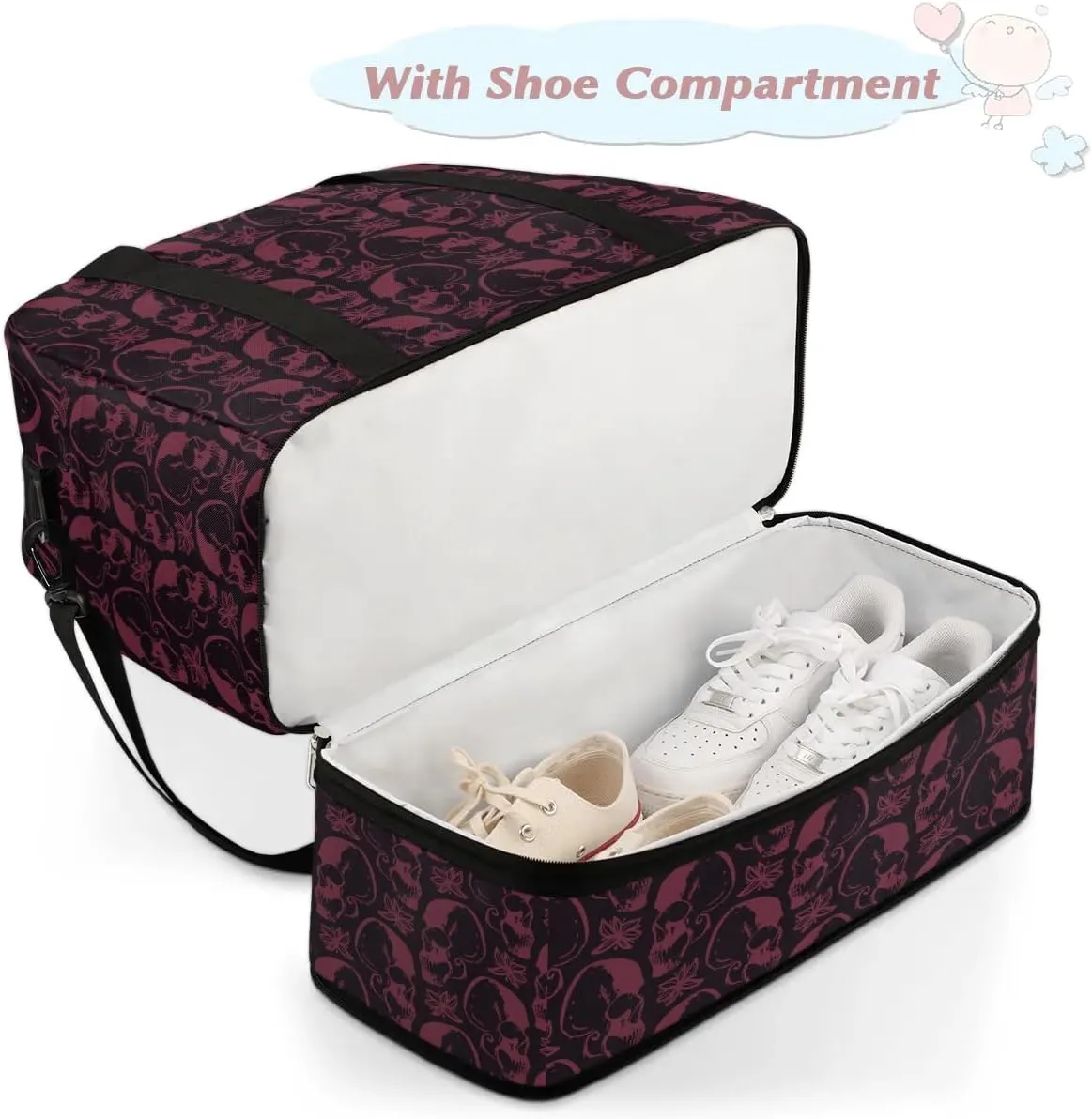 Halloween Spooky Skull Foldable Travel Duffel Bag Tote Carry On Luggage Sports Gym Bag With Shoe Compartment For Woman Man Overnight Weekend Yoga Workout Bag Training Handbag