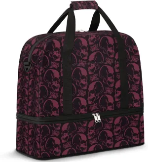 Halloween Spooky Skull Foldable Travel Duffel Bag Tote Carry On Luggage Sports Gym Bag With Shoe Compartment For Woman Man Overnight Weekend Yoga Workout Bag Training Handbag