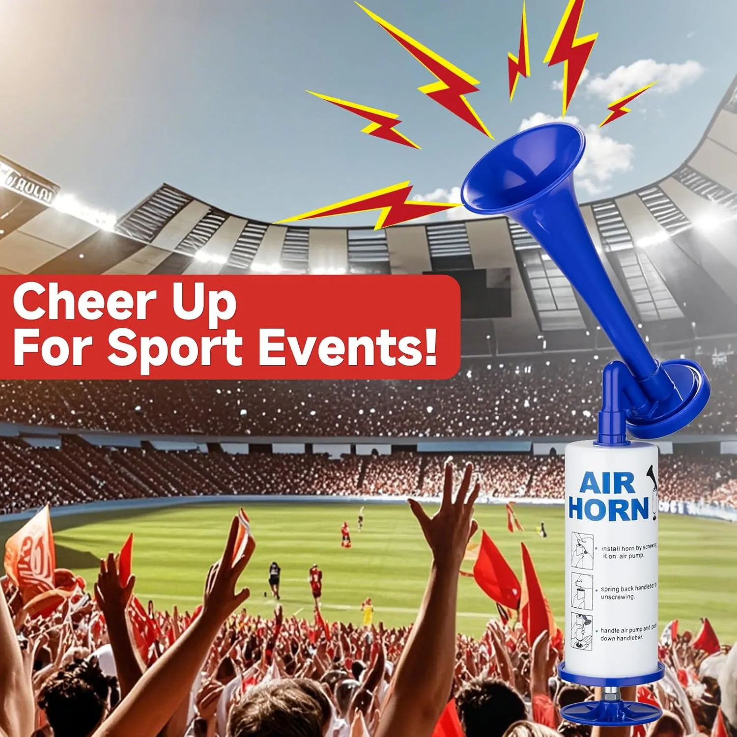 Handheld Air Horn Aluminum Loud Noisemakers Safety Horns for Boats Sports Events Hand Held Air Pump Trumpet Loud Party Noise Maker Cheer-leading Fans