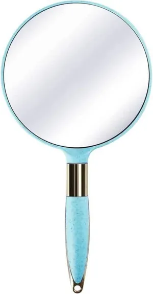 Handheld Makeup Mirror Round Makeup Vanity Mirror with Handle Hand Mirror Cosmetic Mirror for Women (Color : Blue, Size : 12.5 * 24)