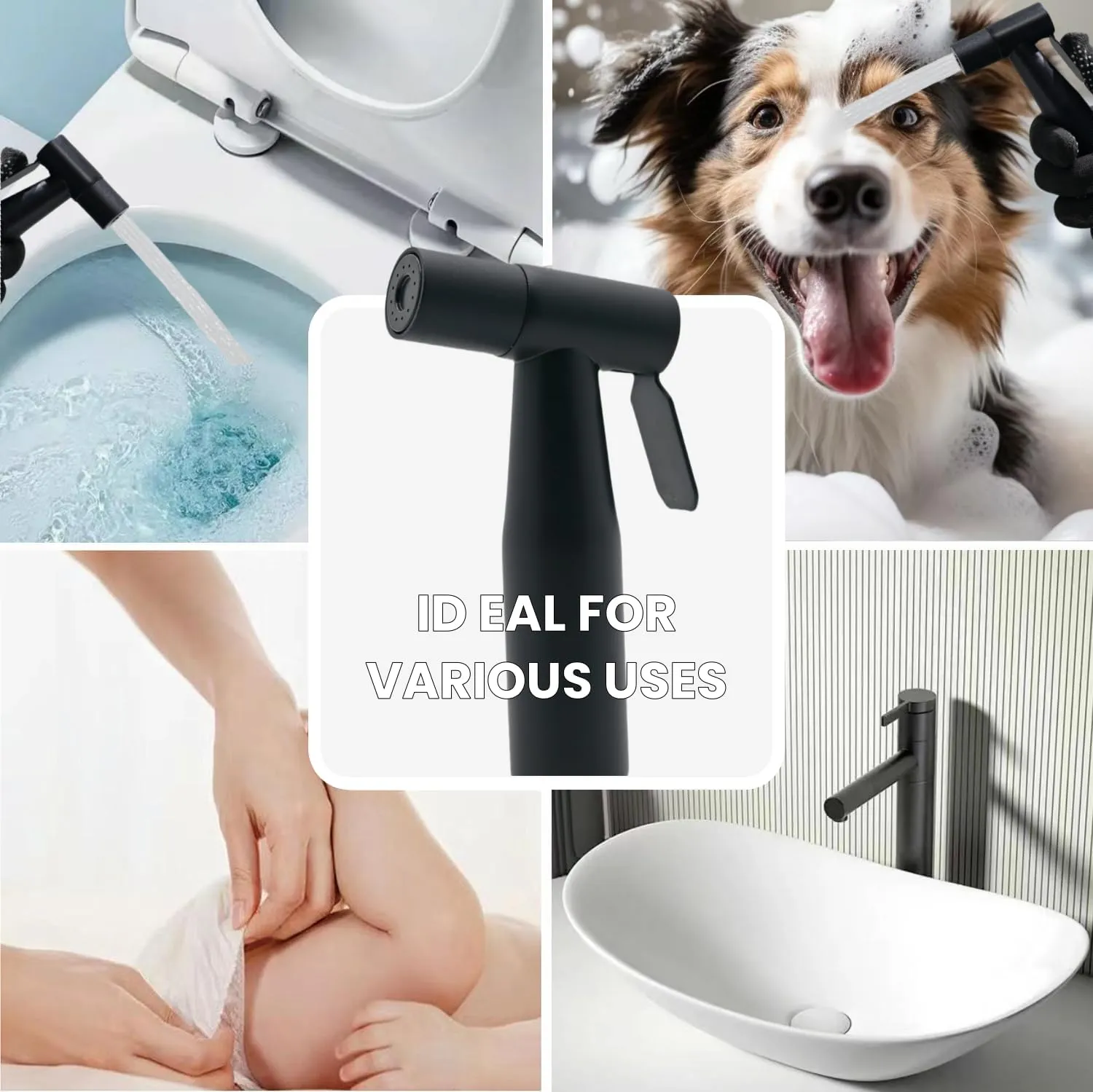 Handheld Toilet Bidet Sprayer for Toilet-Adjustable Water Pressure Control with Bidet Hose for Feminine Wash, Stainless Steel Brushed Nickel Cloth Diaper for Baby Wash (Matte Black, 1)