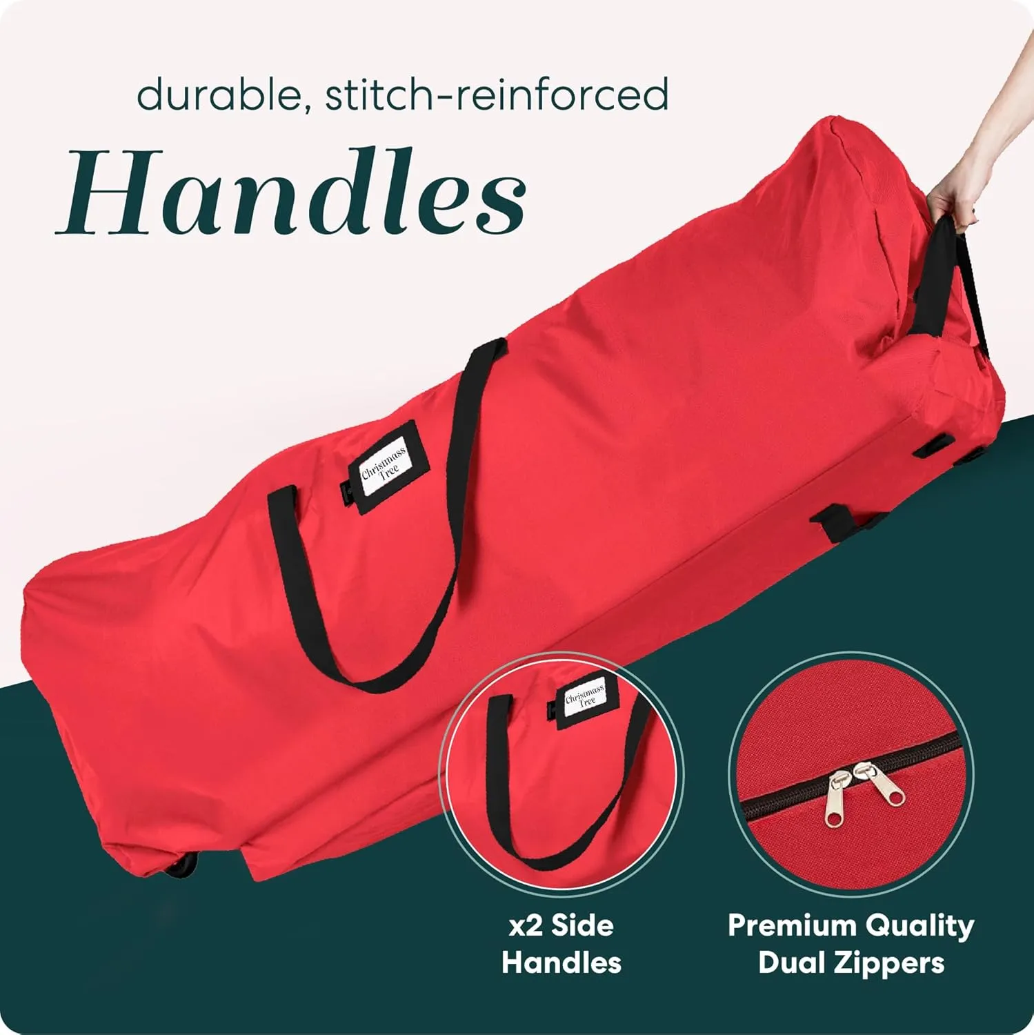 Handy Laundry, Rolling Tree Storage Bag - Storage for 9-Foot Artificial Christmas Holiday Tree. Zippered Bag, Carry Handles & Wheels for Easy Transport. Protects Against Dust, Insects, Moisture, RED