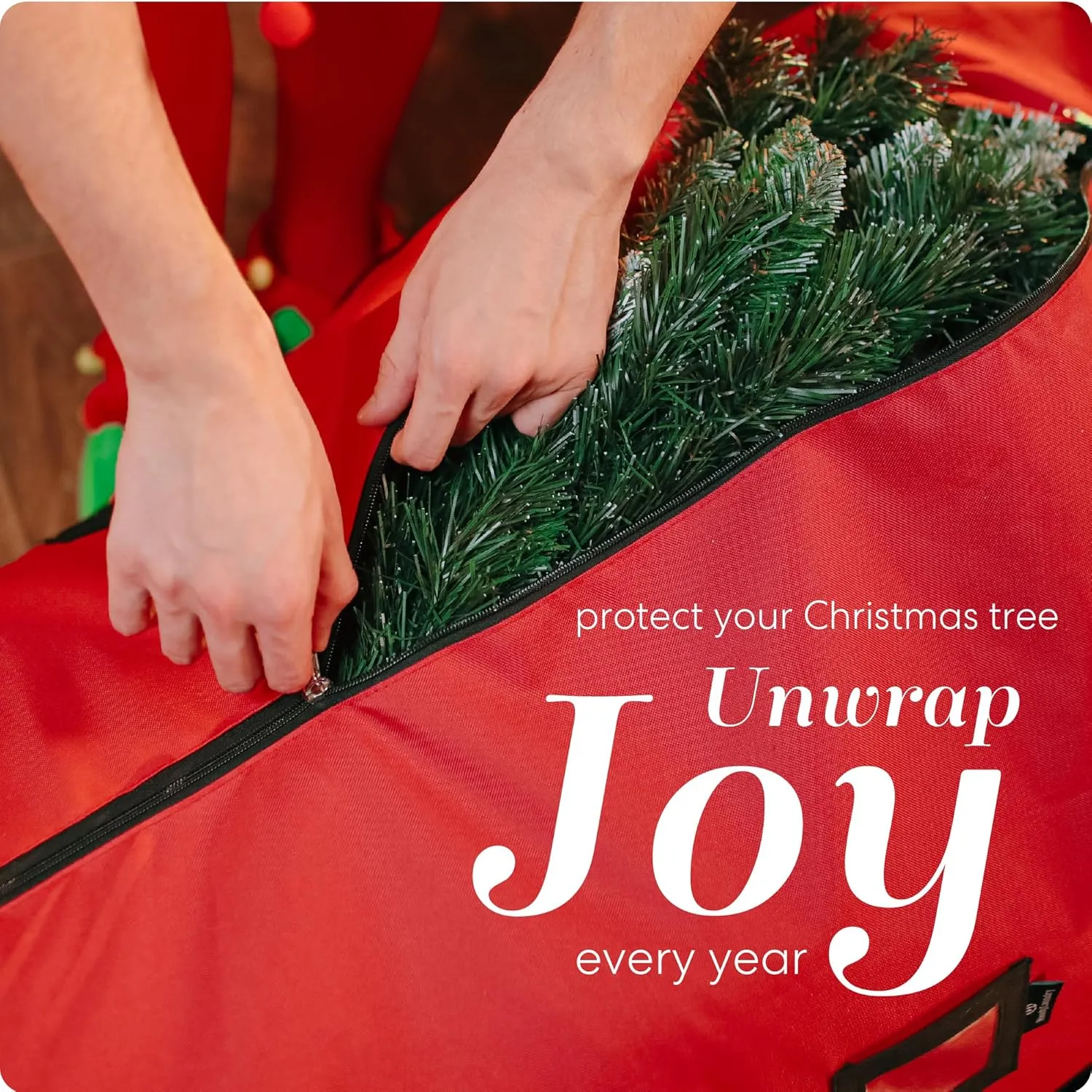 Handy Laundry, Rolling Tree Storage Bag - Storage for 9-Foot Artificial Christmas Holiday Tree. Zippered Bag, Carry Handles & Wheels for Easy Transport. Protects Against Dust, Insects, Moisture, RED