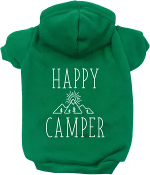 Happy Camper Pullover Fleece Lined Dog Hoodie with Leash Hole (Green Hooded Sweatshirt)