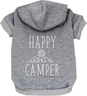 Happy Camper Pullover Fleece Lined Dog Hoodie with Leash Hole (Grey Hooded Sweatshirt)
