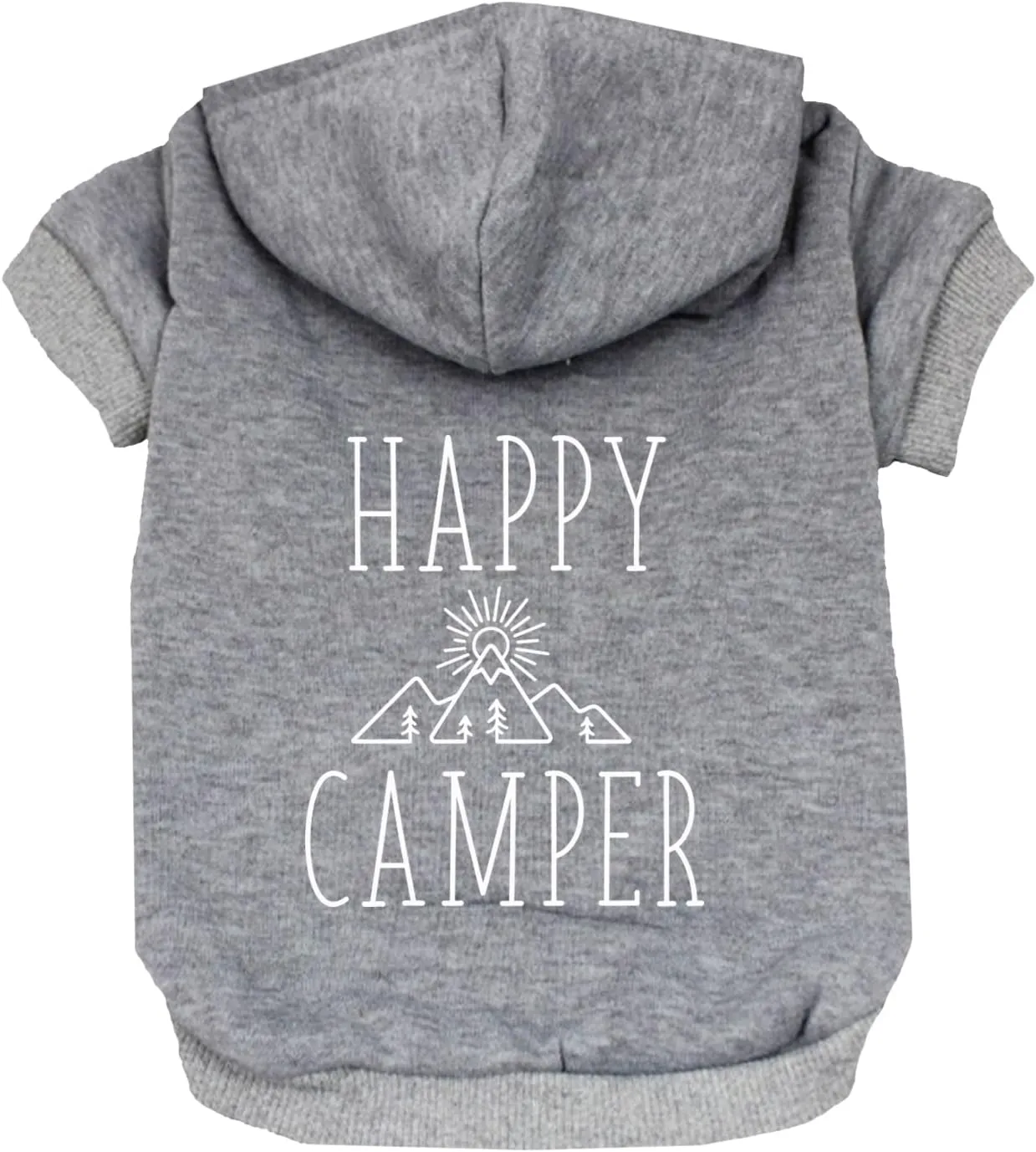Happy Camper Pullover Fleece Lined Dog Hoodie with Leash Hole (Grey Hooded Sweatshirt)