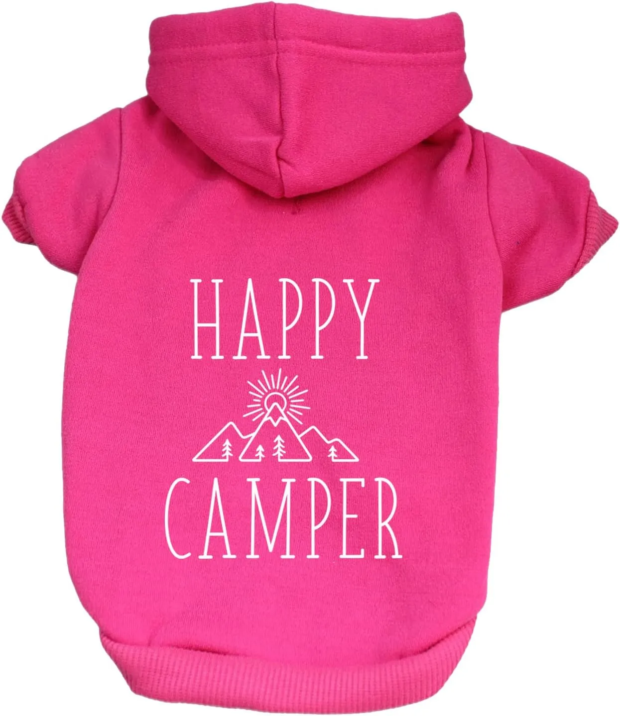 Happy Camper Pullover Fleece Lined Dog Hoodie with Leash Hole (Hot Pink Hooded Sweatshirt)