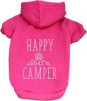 Happy Camper Pullover Fleece Lined Dog Hoodie with Leash Hole (Hot Pink Hooded Sweatshirt)