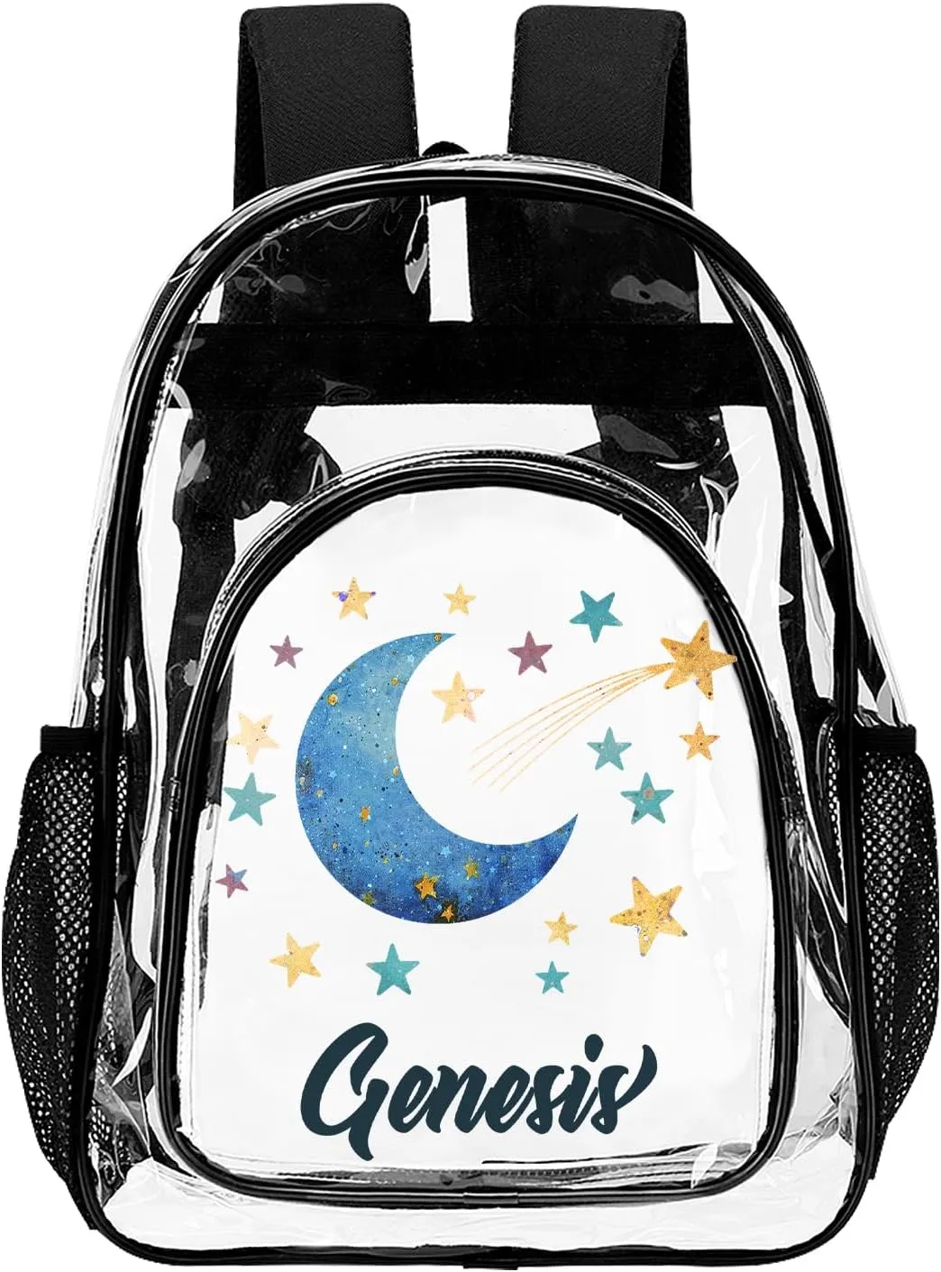 Hateno Personalized Clear School Backpack for Girls, Custom Moon Pattern Backpacks with Name, TPU Waterproof Transparent Backpack Suitable for Kids Boys, Best Back to School Gifts