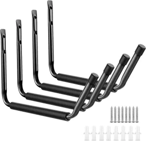 Heavy Duty Garage Indoor Kayak Storage Hooks Hanger, Wall Mounted Utility Hanging Cradle Rack for Canoe Paddle Board, Ladder, Folding Chairs, Hose, Bicycle and Tools (4 Pack, Black)
