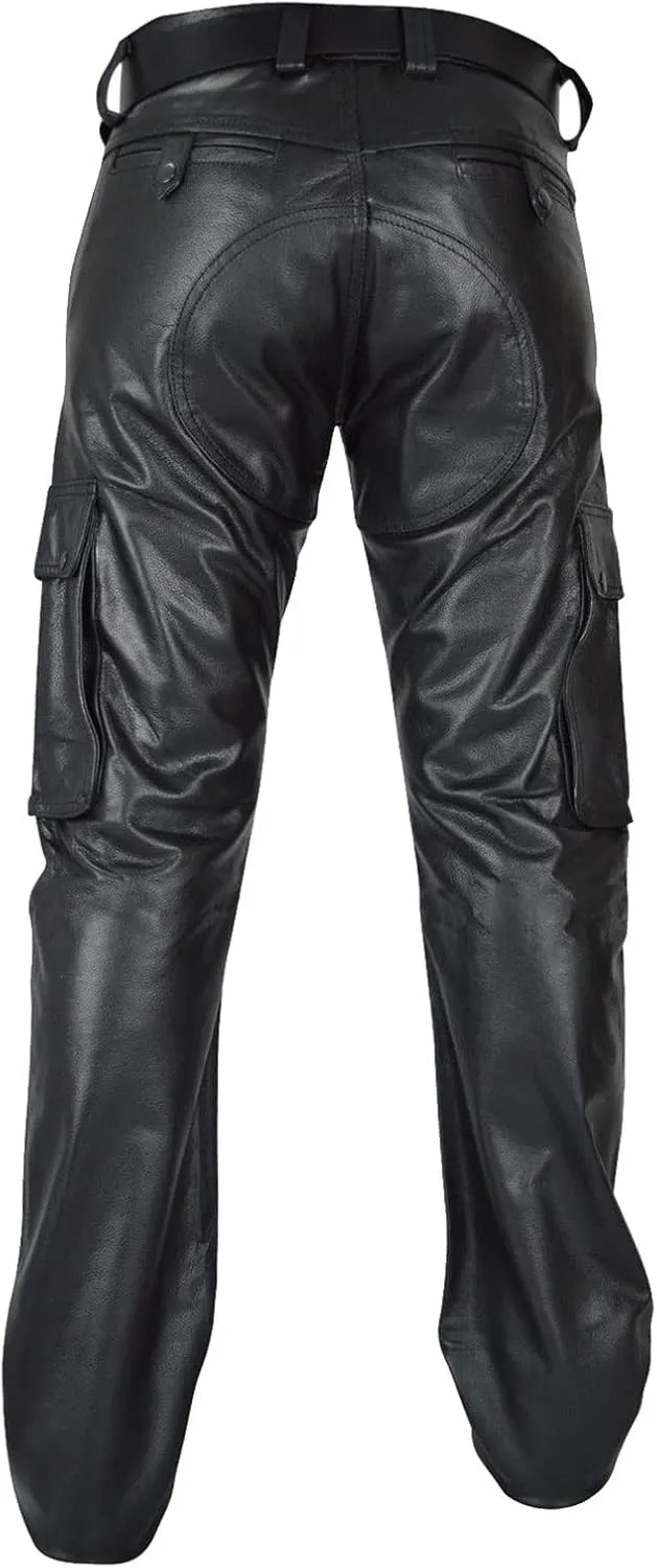 Heavy Duty Mens Leather Cargo Pants Multi Pocket Relaxed Fit Durable and Rugged Tactical Motorcycle Outdoor Trousers