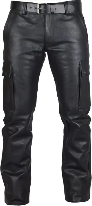 Heavy Duty Mens Leather Cargo Pants Multi Pocket Relaxed Fit Durable and Rugged Tactical Motorcycle Outdoor Trousers