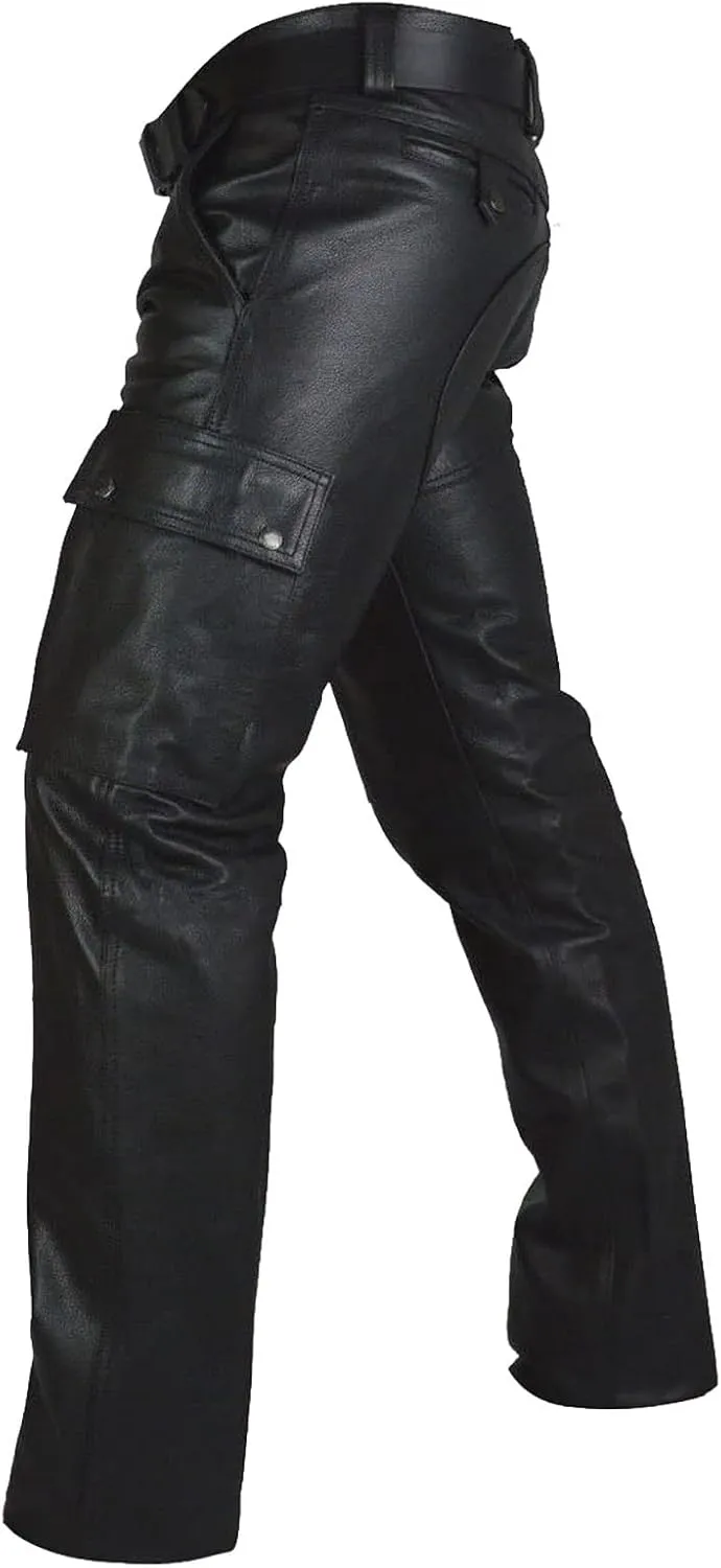 Heavy Duty Mens Leather Cargo Pants Multi Pocket Relaxed Fit Durable and Rugged Tactical Motorcycle Outdoor Trousers