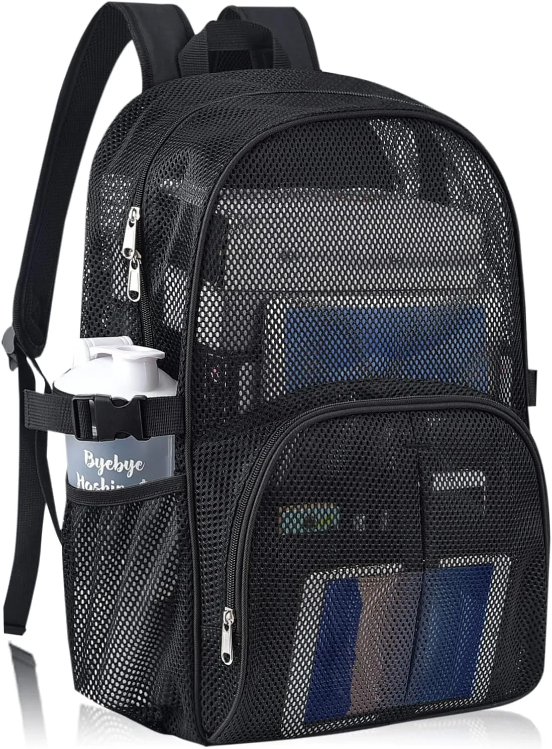 Heavy Duty Mesh Backpack for School, 22L Black Mesh School Bag with Laptop Compartment for Beach, Commuting, Swimming, Fitness, Sports (Black)