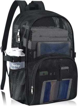 Heavy Duty Mesh Backpack for School, 22L Black Mesh School Bag with Laptop Compartment for Beach, Commuting, Swimming, Fitness, Sports (Black)