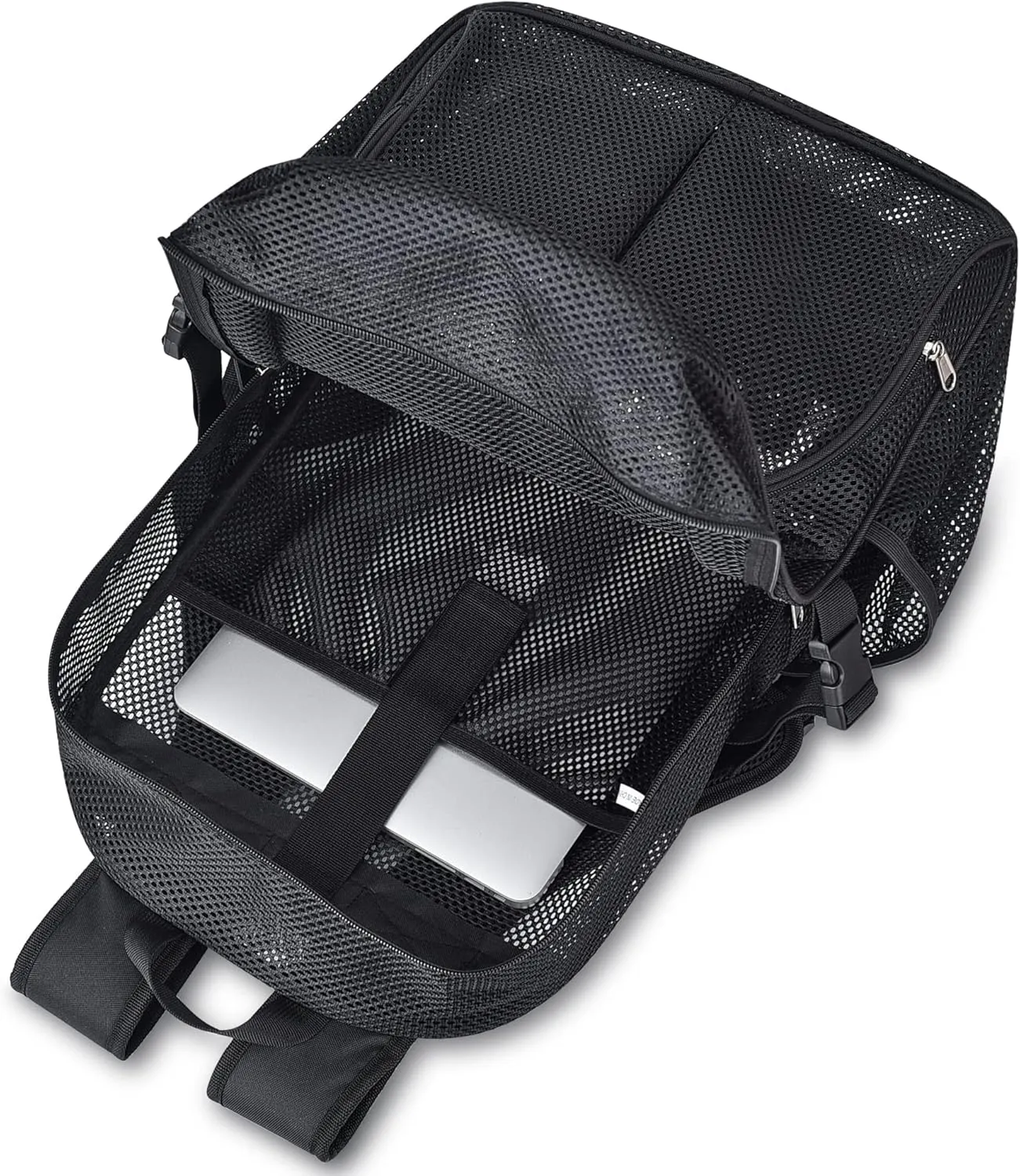 Heavy Duty Mesh Backpack for School, 22L Black Mesh School Bag with Laptop Compartment for Beach, Commuting, Swimming, Fitness, Sports (Black)