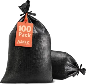 Heavy Duty Sand Bags with UV Protection - 16" x 25.5" Ultra Tough Polypropylene Sandbags for Hurricane Flooding (Black 100 Bags)