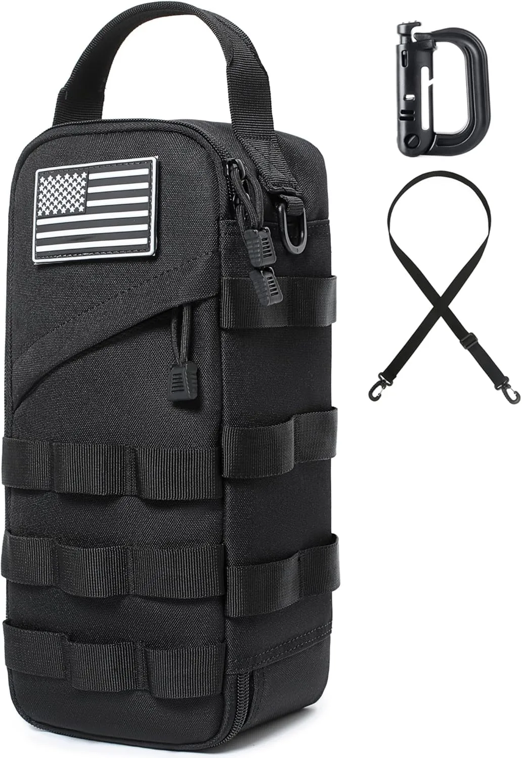 Heavy Duty Small Tool Bag with D-ring Clip,US Flag Patch & Shoulder Strap - Small Tactical Molle Zipper Tool Bag Pouch with handle,EDC Storage Tool Bag for Men,Multi-Purpose Utility Work Organizer Bag