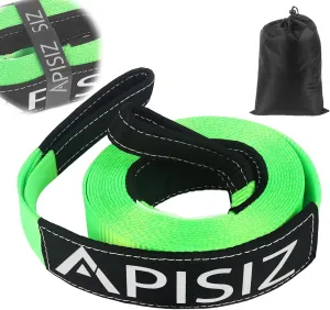 Heavy Duty Tow Strap 21,000 lbs – 2" x 20' Green Recovery Strap with Hook-and-Loop Strip Design for Easy Storage and Carry Bag 1 pcs