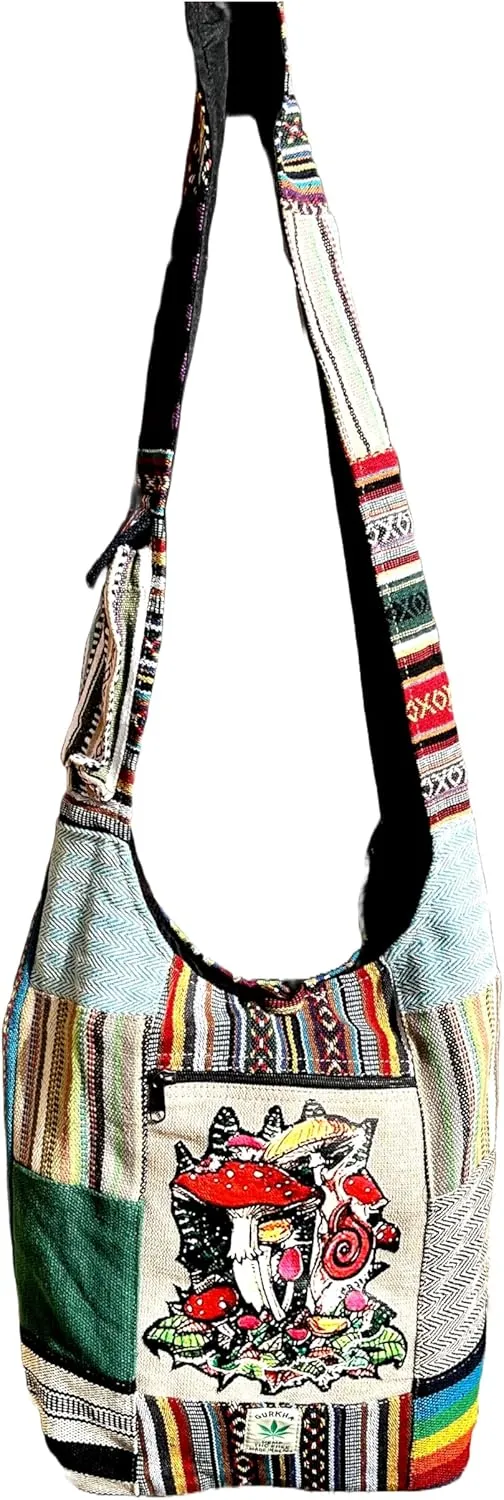 Hemp Shoulder Bag American Style 14 IN Multi-Purpose Unisex Cross Body Shopping Beach Festival Bag - Handmade In Everest Country Nepal