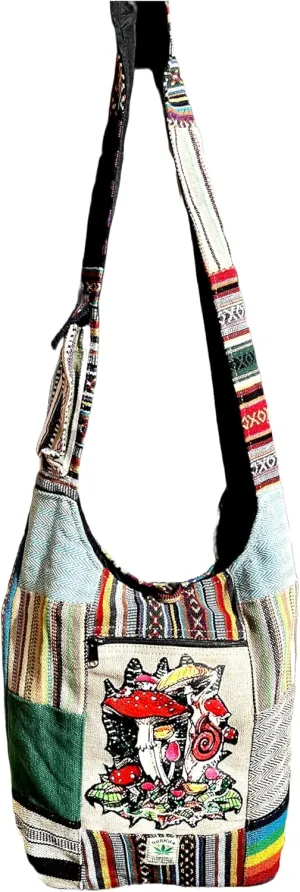Hemp Shoulder Bag American Style 14 IN Multi-Purpose Unisex Cross Body Shopping Beach Festival Bag - Handmade In Everest Country Nepal