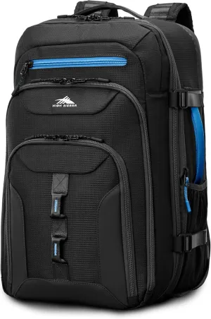 High Sierra Hi-Life Travel Backpack - Features 2-inch Expansion, WetPak Pockets, 17” Laptop Compartment, Stack-It Strap, Adjustable Sternum Strap, Fleece Pocket, Dual Water Bottle Pockets - Blue/Black