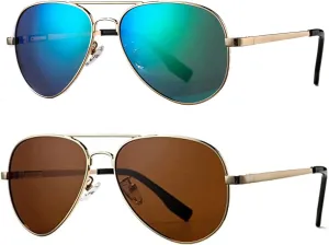 HJSTES Polarized Aviator Sunglasses for Women Men Classic Metal Shades Mirror Lens 100% UV Blocking, 58mm
