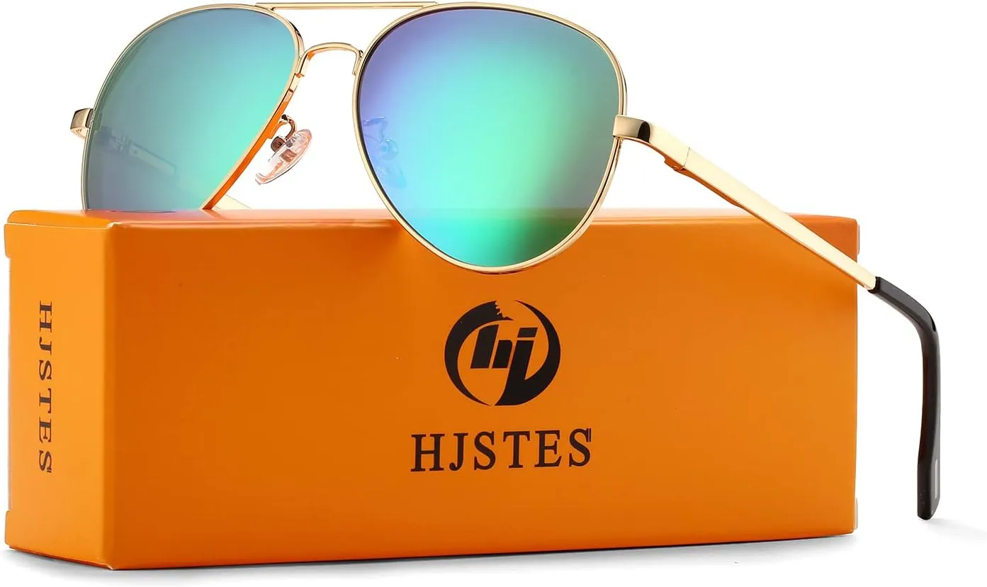 HJSTES Polarized Aviator Sunglasses for Women Men Classic Metal Shades Mirror Lens 100% UV Blocking, 58mm