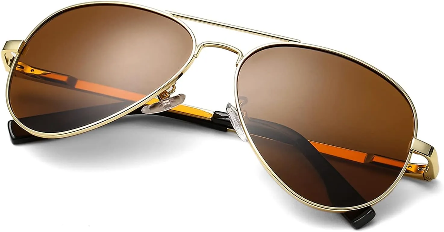 HJSTES Polarized Aviator Sunglasses for Women Men Classic Metal Shades Mirror Lens 100% UV Blocking, 58mm