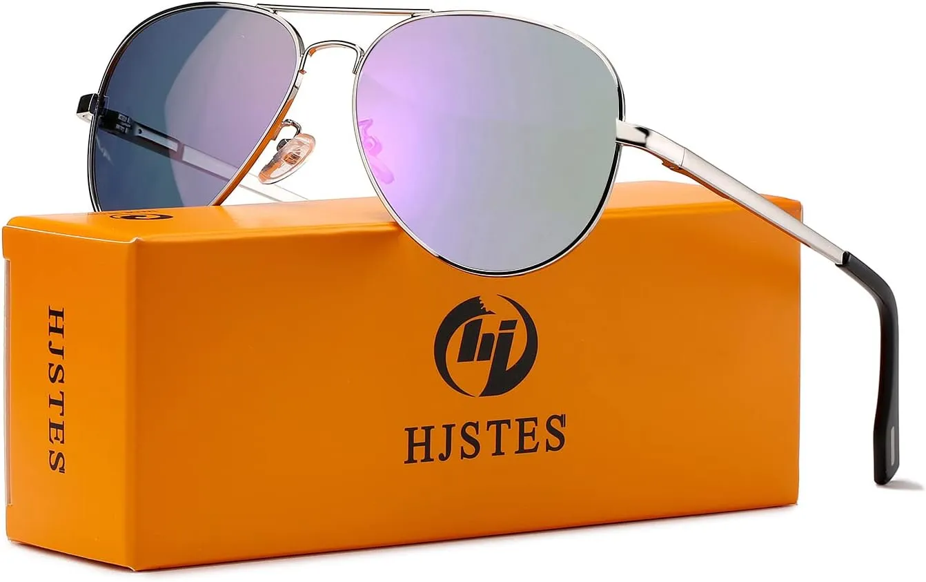 HJSTES Polarized Aviator Sunglasses for Women Men Classic Metal Shades Mirror Lens 100% UV Blocking, 58mm