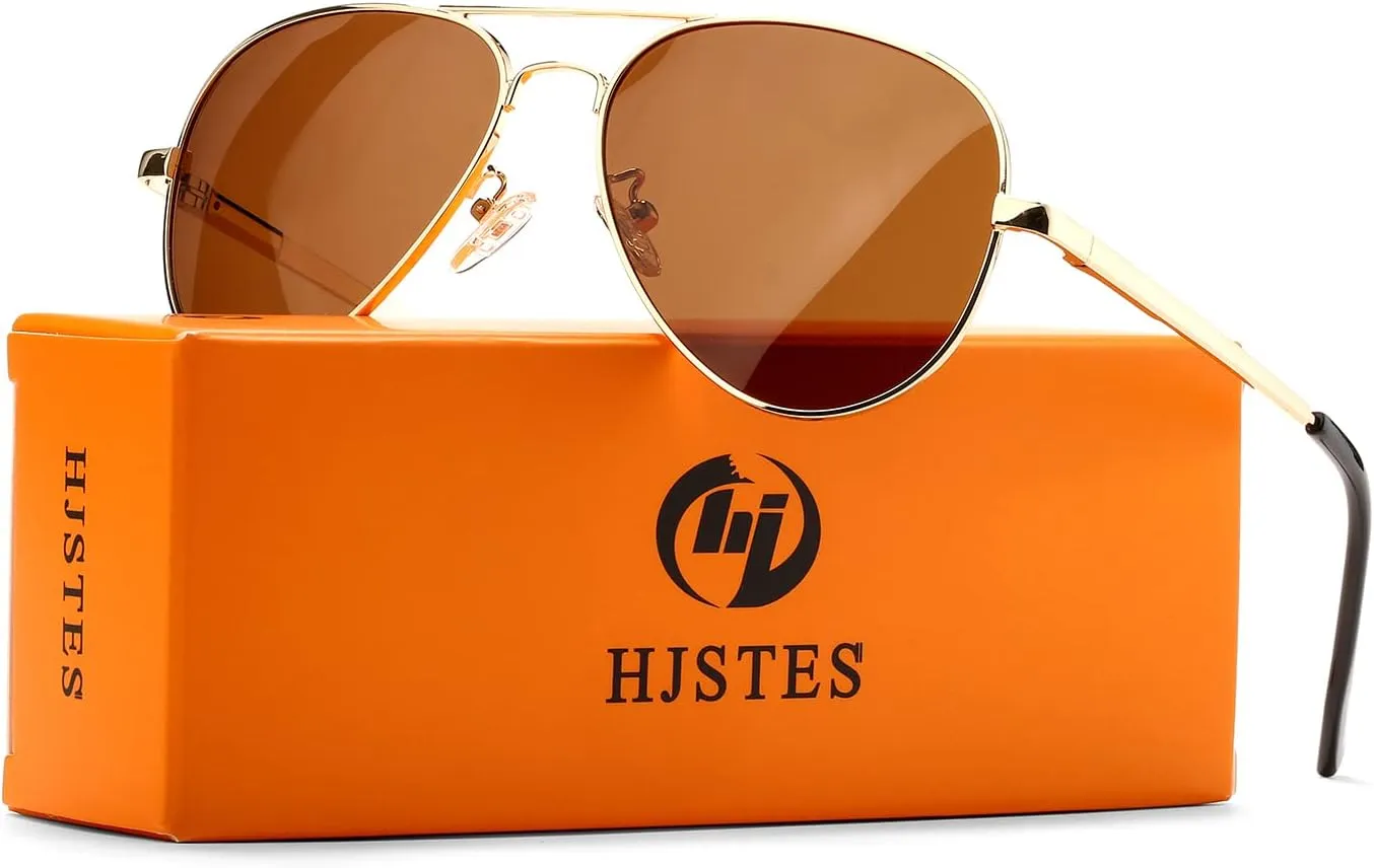 HJSTES Polarized Aviator Sunglasses for Women Men Classic Metal Shades Mirror Lens 100% UV Blocking, 58mm