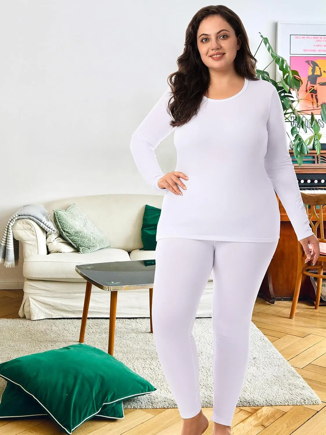 HOdo Plus Size Thermal Underwear Women Long Johns Fleece Lined Base Layer Top and Bottom Sets 1X-5X