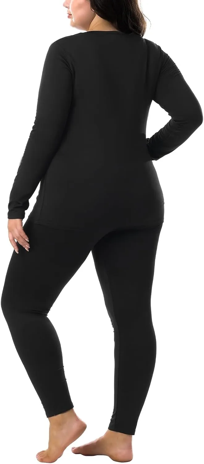 HOdo Plus Size Thermal Underwear Women Long Johns Fleece Lined Base Layer Top and Bottom Sets 1X-5X