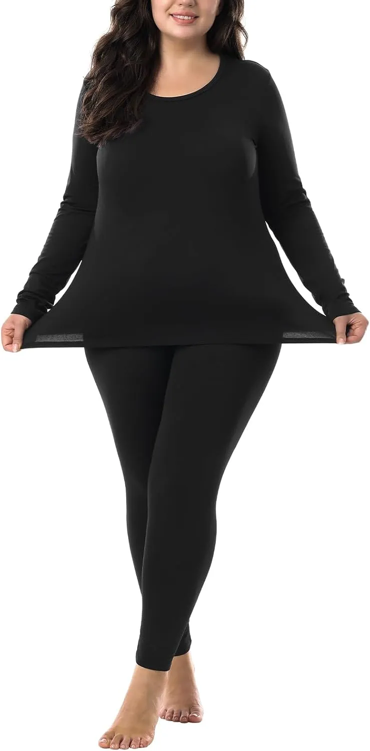 HOdo Plus Size Thermal Underwear Women Long Johns Fleece Lined Base Layer Top and Bottom Sets 1X-5X