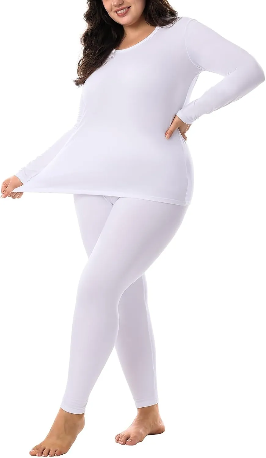 HOdo Plus Size Thermal Underwear Women Long Johns Fleece Lined Base Layer Top and Bottom Sets 1X-5X
