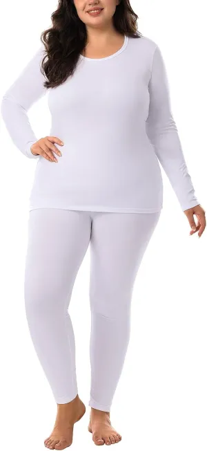 HOdo Plus Size Thermal Underwear Women Long Johns Fleece Lined Base Layer Top and Bottom Sets 1X-5X