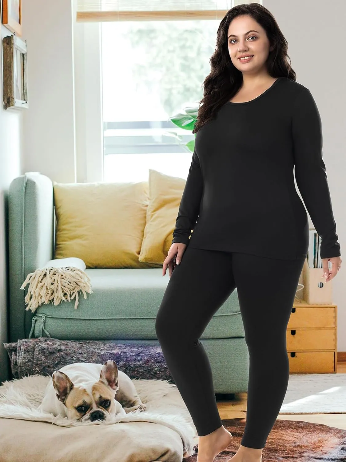 HOdo Plus Size Thermal Underwear Women Long Johns Fleece Lined Base Layer Top and Bottom Sets 1X-5X