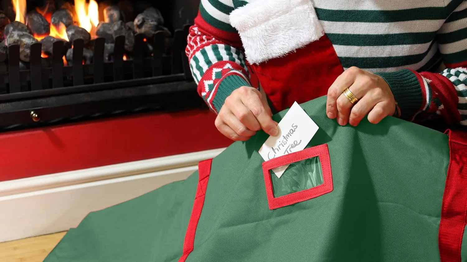 HOLDN’ STORAGE Christmas Tree Bag Heavy Duty 600D Oxford - Christmas Tree Bags Storage Fits Up To 7.5Ft, Extra Wide, Waterproof Storage Bags with Reinforced Handles & Zipper - Green